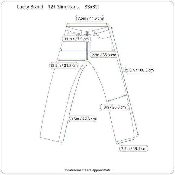 Lucky Brand 121 Heritage Slim Jeans Mid Rise Medium Blue Wash 33x32 33W 32L 33 - Picture 15 of 16